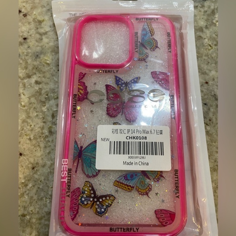 New pink butterfly 14‎ pro max iPhone case